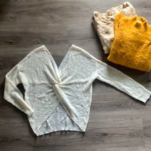 moon & madison twist-back, off-shoulder sweater
